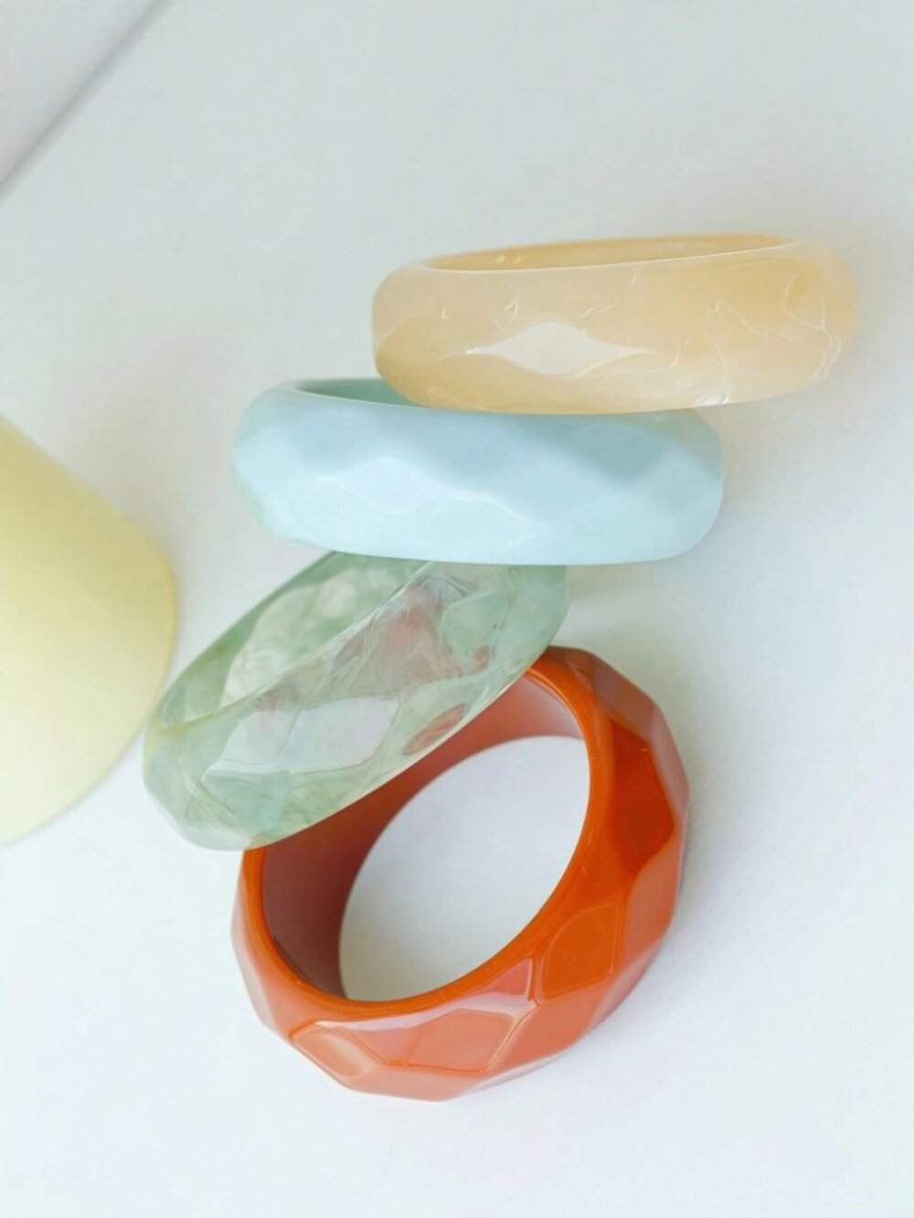 Faceted Resin Bangle Set - Marbled Multicolor Chunky Bracelets